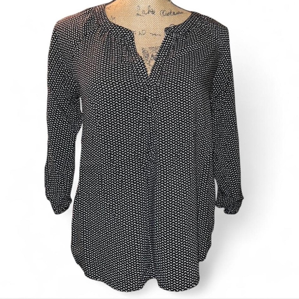 GAP Black White Print Blouse Size Small 3/4 Sleeve Work Office Lightweight